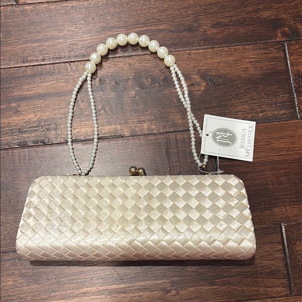 Jessica McClintock Cream Clutch with Sophisticated Basket-Weave